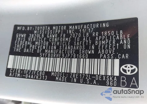 2018 Toyota Corolla Se z USA, uszkodzony, nr VIN 5YFBURHE9JP781660